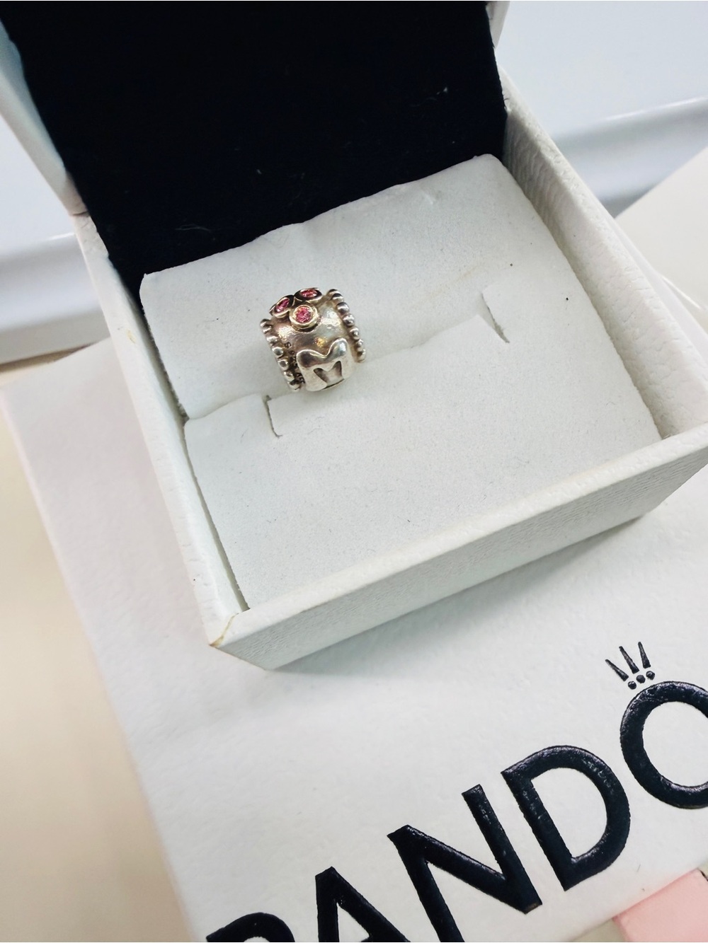 Pandora MOM Charm 790574CZS Sterling Silver 14K Gold Pink CZ Retired